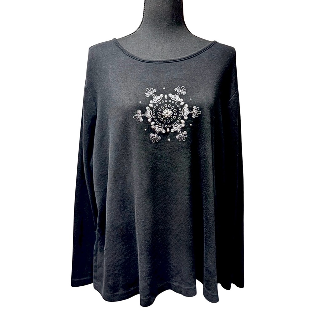 Cozy Croft & Barrow Black Snowflake Top | Winter Sparkle Essential Size 2X